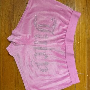 Juicy Couture Pink Velour Rhinestone Logo Athletic Shorts